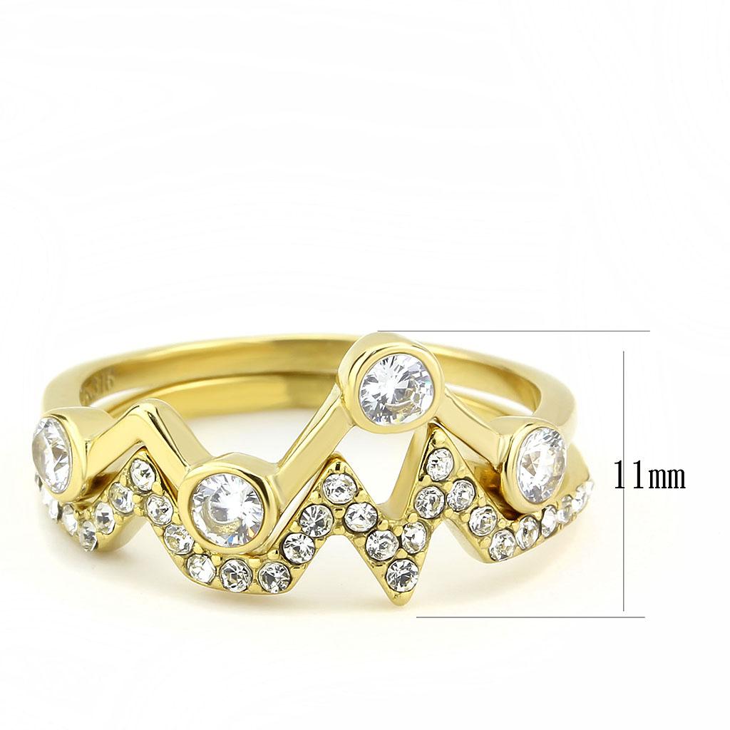 IP Gold(Ion Plating) Stainless Steel Ring with AAA Grade CZ  in Clear
