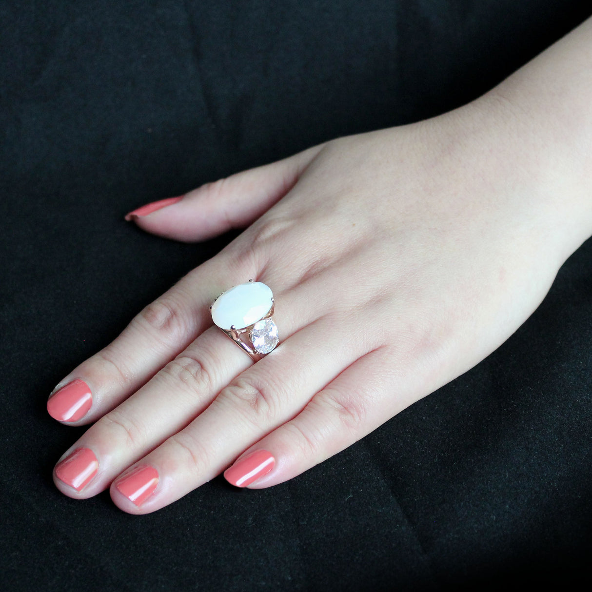 IP Rose Gold(Ion Plating) Stainless Steel Ring with Synthetic in Fireopal