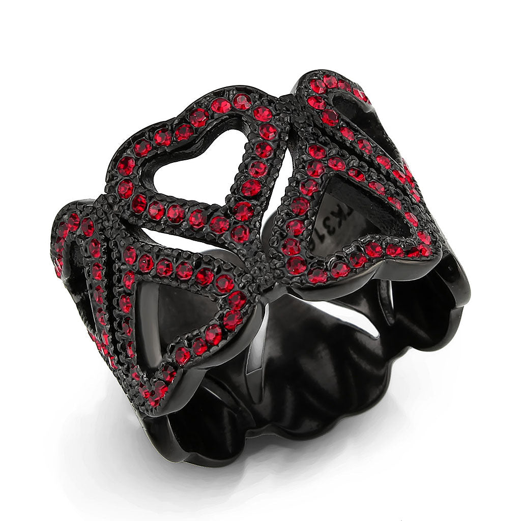 IP Black (Ion Plating) Stainless Steel Ring with Top Grade Crystal in Red Series