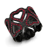 IP Black (Ion Plating) Stainless Steel Ring with Top Grade Crystal in Red Series