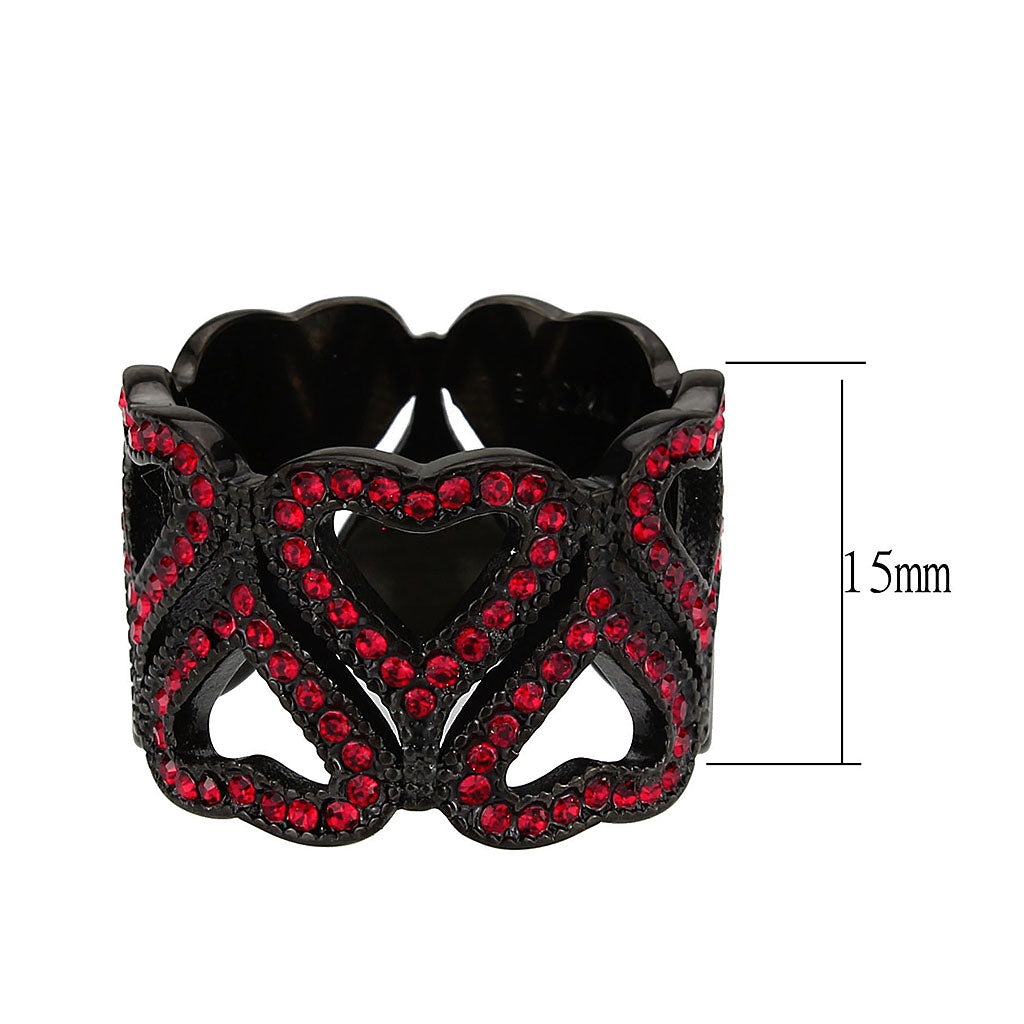 IP Black (Ion Plating) Stainless Steel Ring with Top Grade Crystal in Red Series