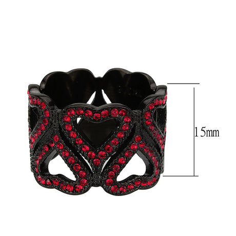 IP Black (Ion Plating) Stainless Steel Ring with Top Grade Crystal in Red Series