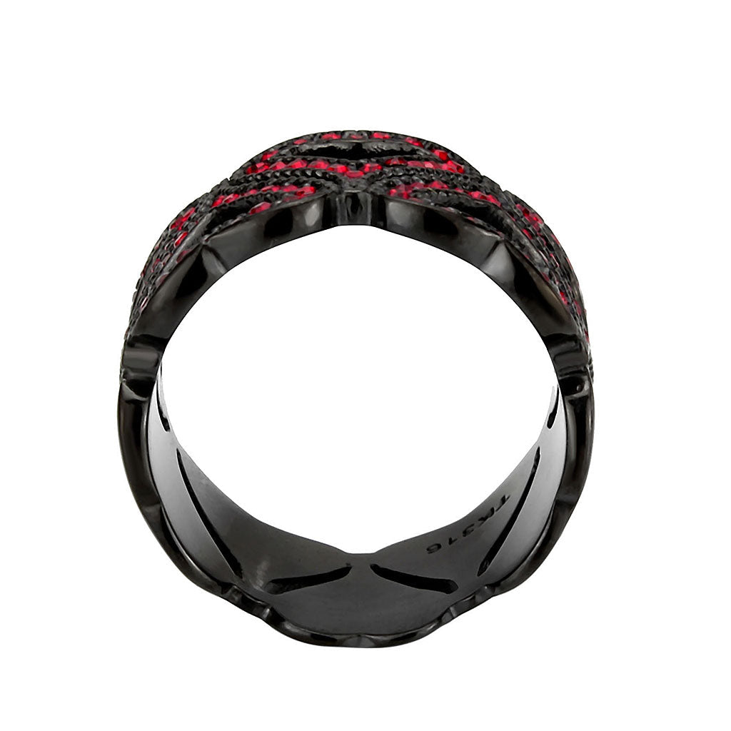 IP Black (Ion Plating) Stainless Steel Ring with Top Grade Crystal in Red Series