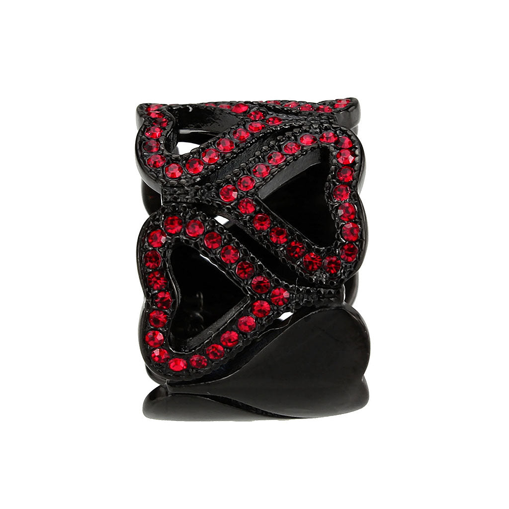 IP Black (Ion Plating) Stainless Steel Ring with Top Grade Crystal in Red Series