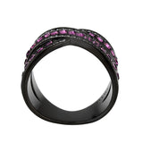 IP Black (Ion Plating) Stainless Steel Ring with Top Grade Crystal in Amethyst