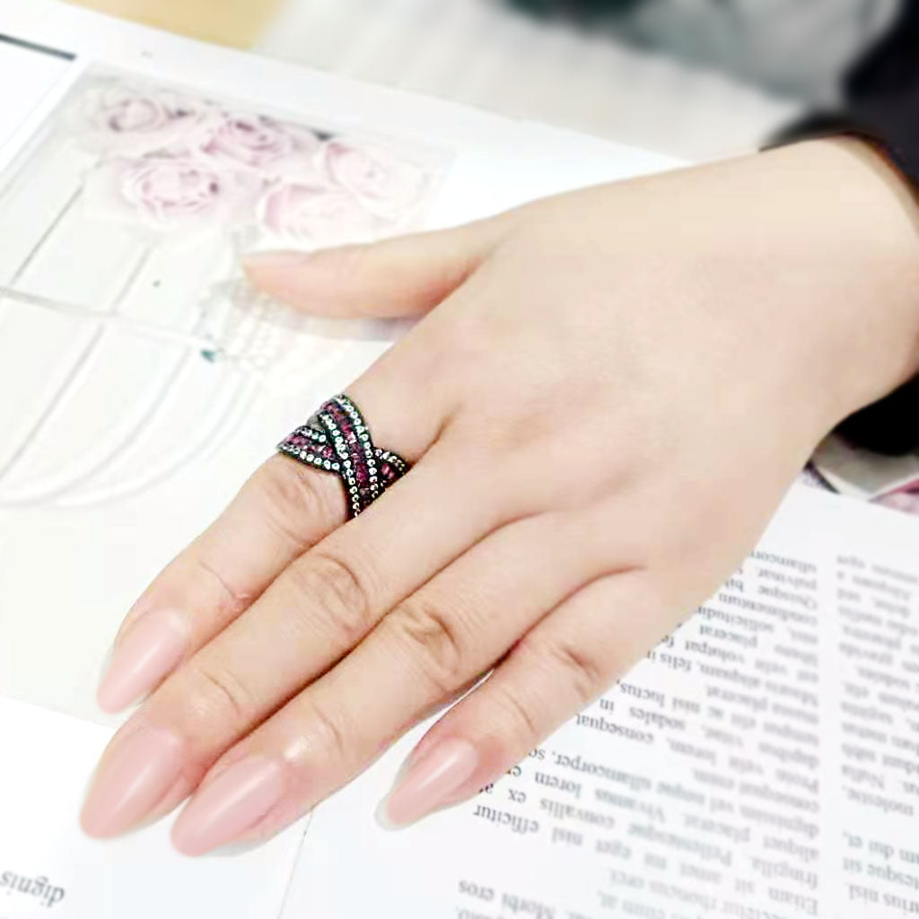 IP Black (Ion Plating) Stainless Steel Ring with Top Grade Crystal in Amethyst