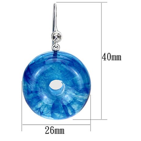 IP rhodium (PVD) Brass Earrings with Synthetic Synthetic Stone in Blue Topaz