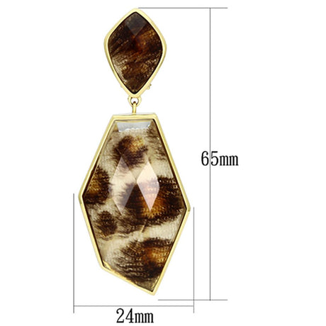 IP Gold(Ion Plating) Brass Earrings with Synthetic Synthetic Stone in Animal pattern