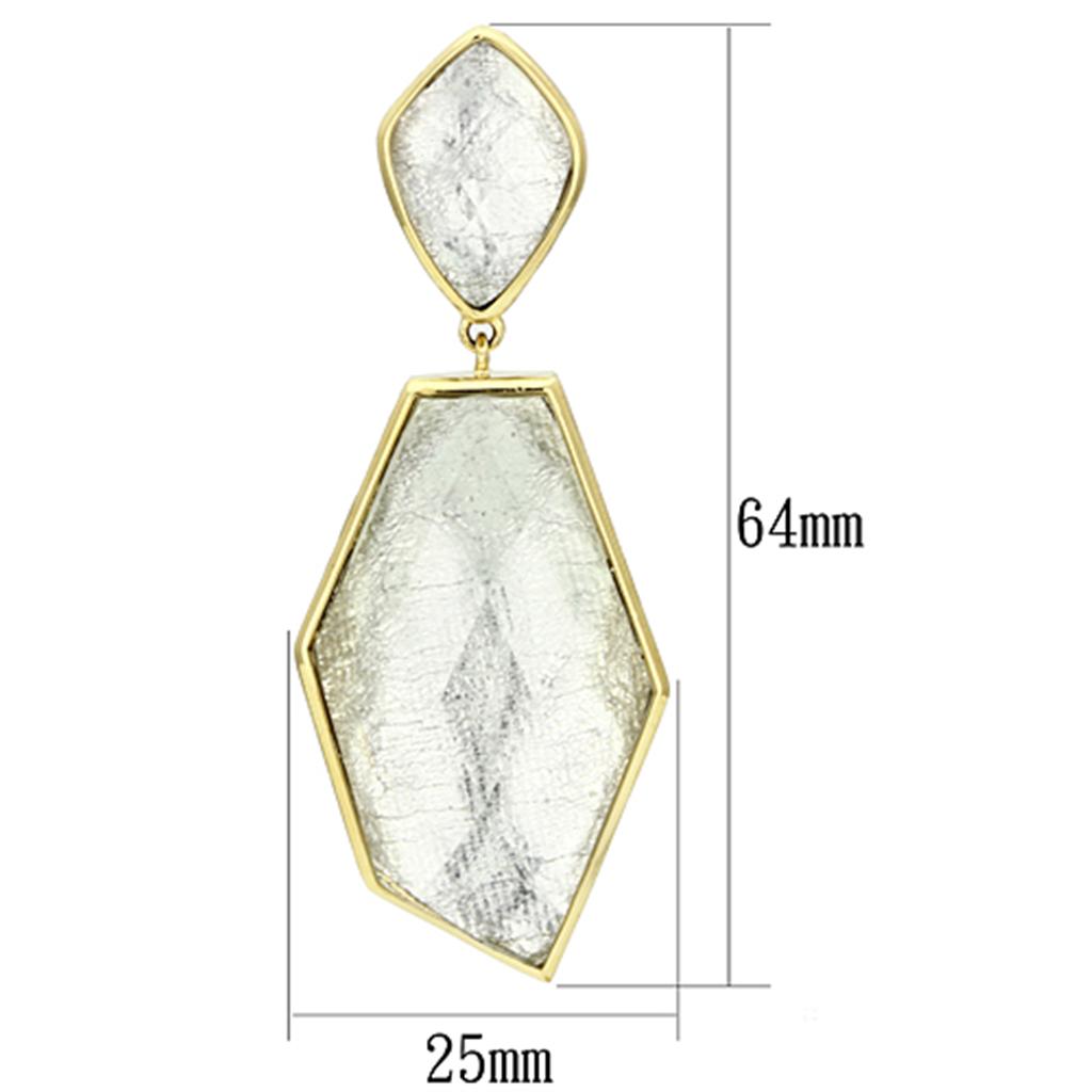 IP Gold(Ion Plating) Brass Earrings with Synthetic Synthetic Stone in White