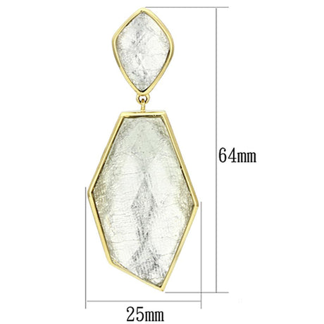 IP Gold(Ion Plating) Brass Earrings with Synthetic Synthetic Stone in White