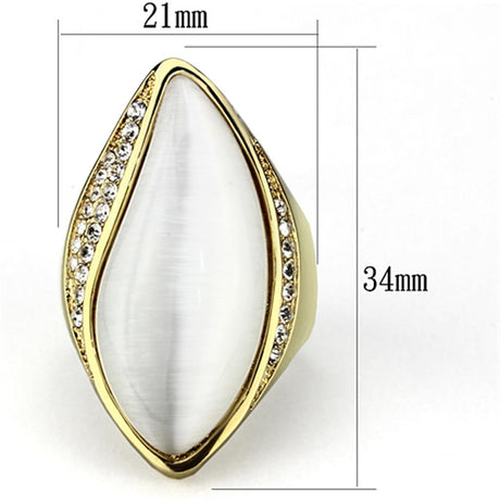 IP Gold(Ion Plating) Brass Ring with Synthetic Cat Eye in White