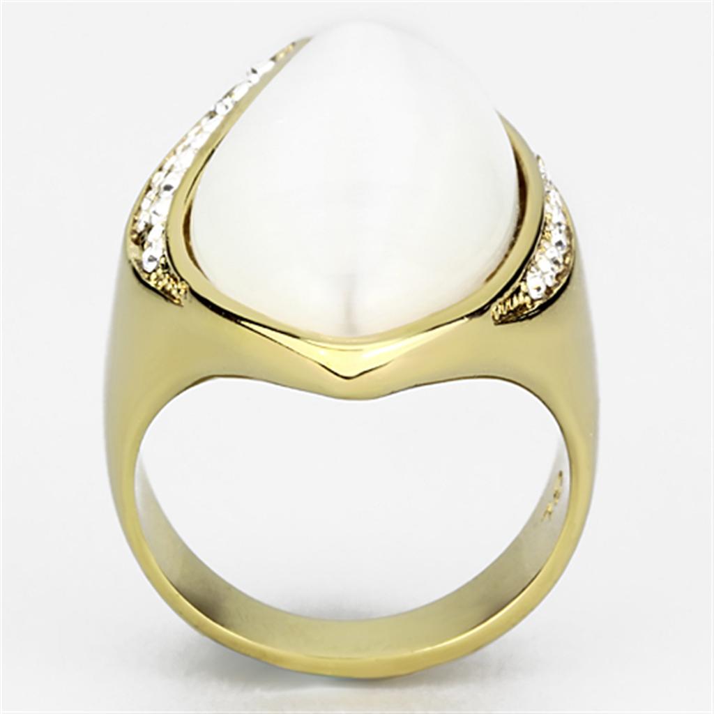 IP Gold(Ion Plating) Brass Ring with Synthetic Cat Eye in White