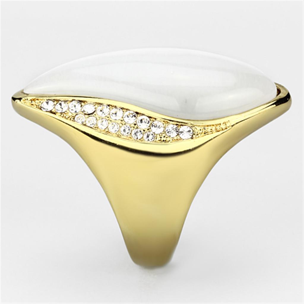 IP Gold(Ion Plating) Brass Ring with Synthetic Cat Eye in White