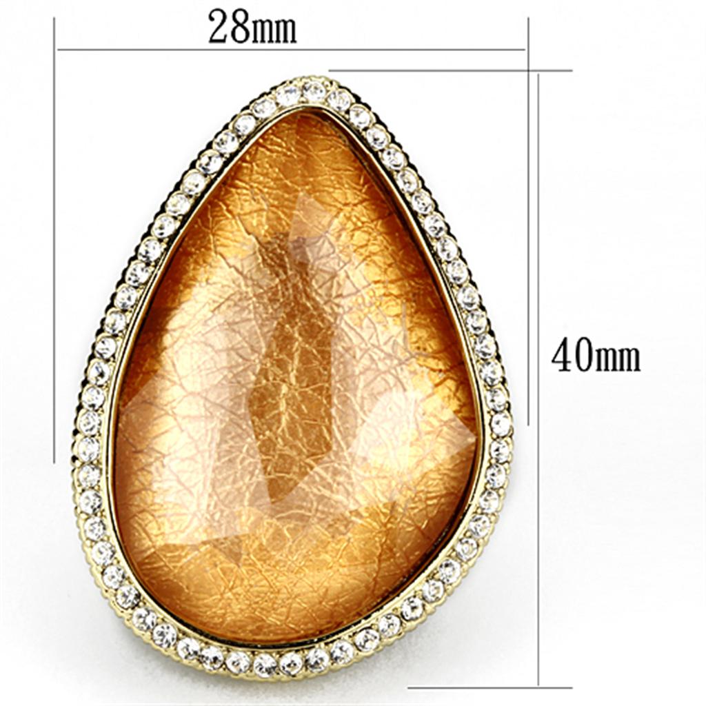 IP Gold(Ion Plating) Brass Ring with Synthetic Synthetic Stone in Orange