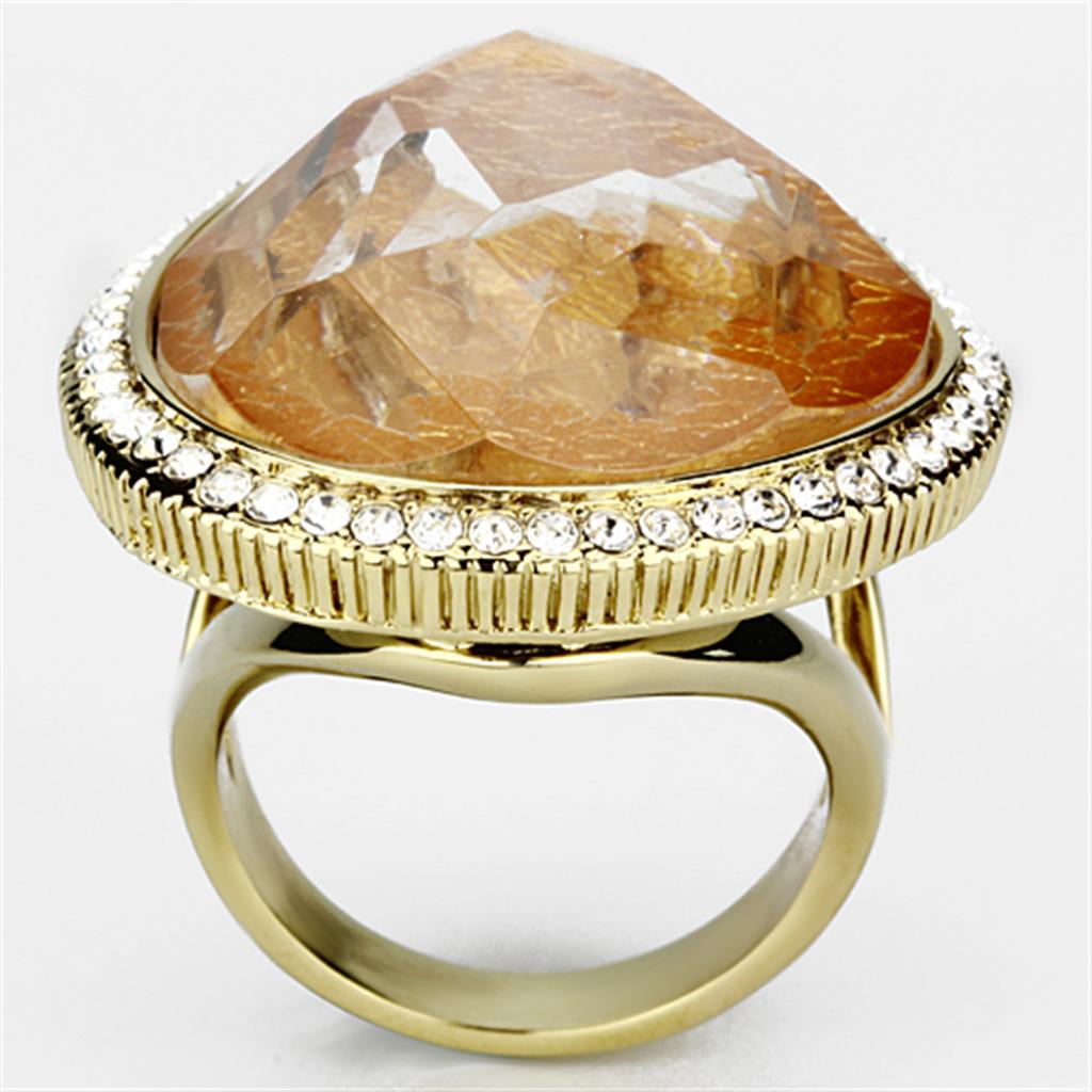 IP Gold(Ion Plating) Brass Ring with Synthetic Synthetic Stone in Orange