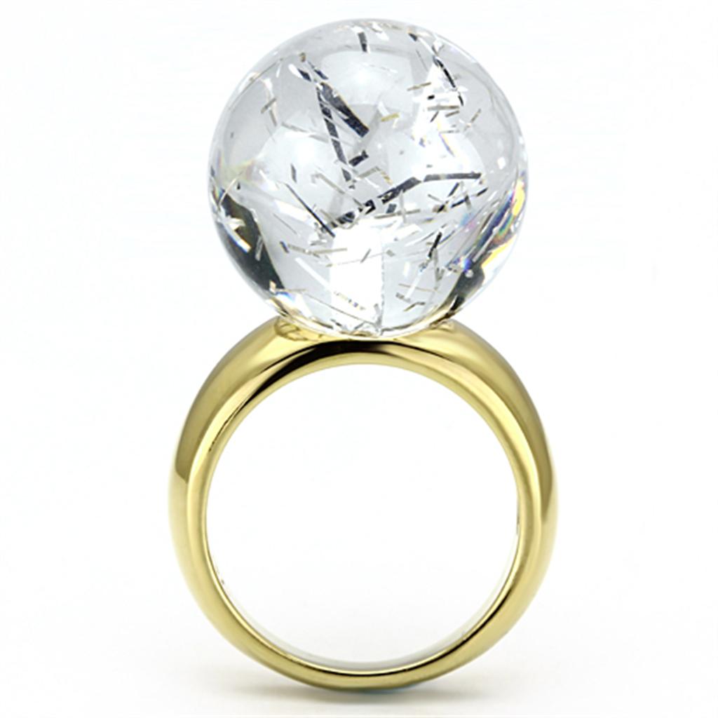 IP Gold(Ion Plating) Brass Ring with Synthetic Synthetic Stone in Clear