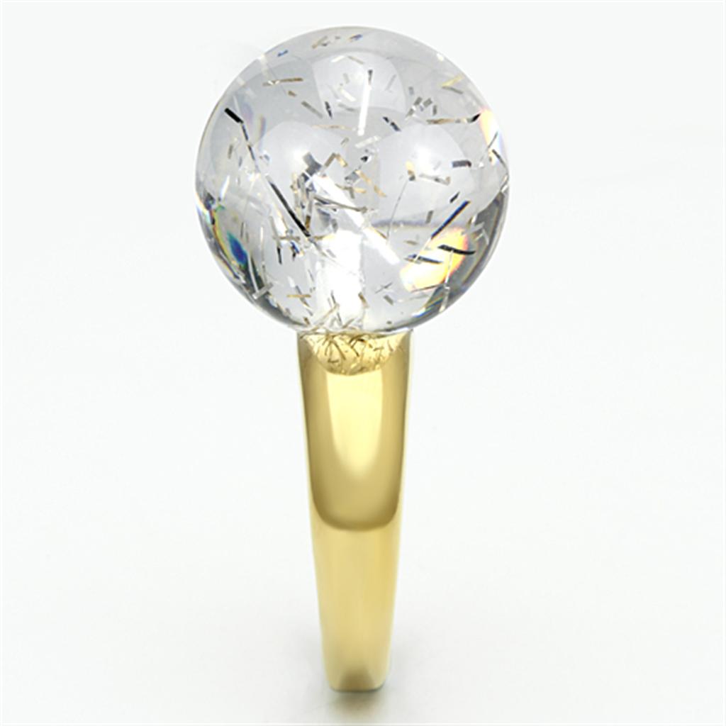 IP Gold(Ion Plating) Brass Ring with Synthetic Synthetic Stone in Clear