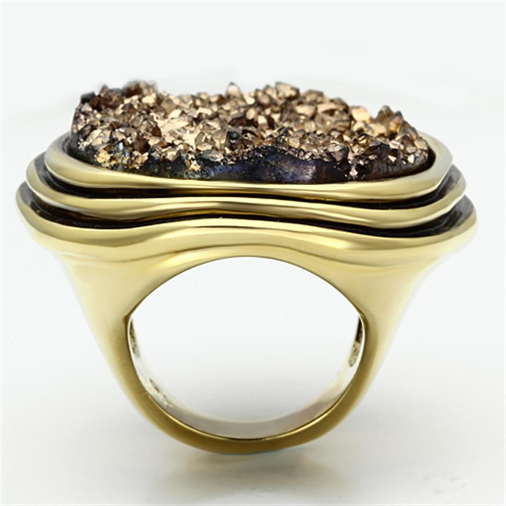 IP Gold(Ion Plating) Brass Ring with Synthetic Synthetic Stone in Champagne