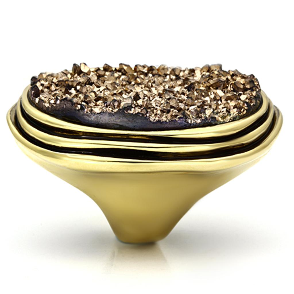 IP Gold(Ion Plating) Brass Ring with Synthetic Synthetic Stone in Champagne