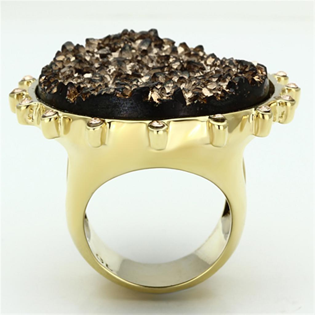 IP Gold(Ion Plating) Brass Ring with Synthetic Synthetic Stone in Champagne