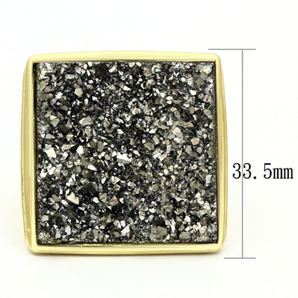 IP Gold(Ion Plating) Brass Ring with Synthetic Synthetic Stone in Jet