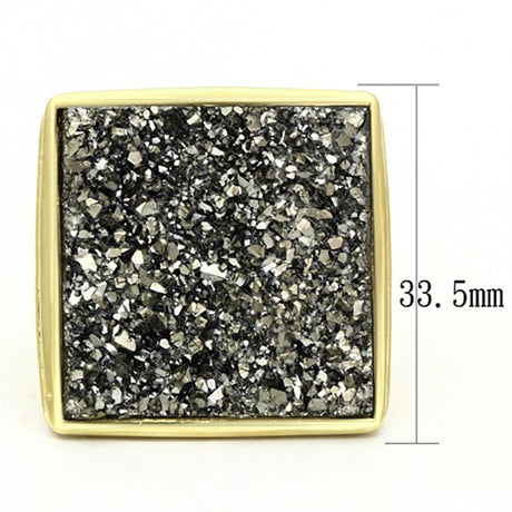 IP Gold(Ion Plating) Brass Ring with Synthetic Synthetic Stone in Jet