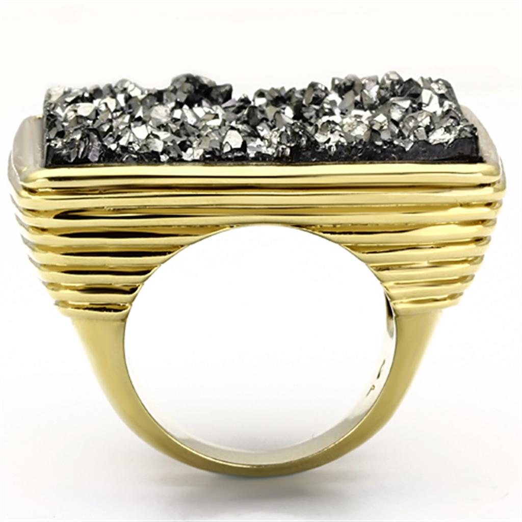 IP Gold(Ion Plating) Brass Ring with Synthetic Synthetic Stone in Jet