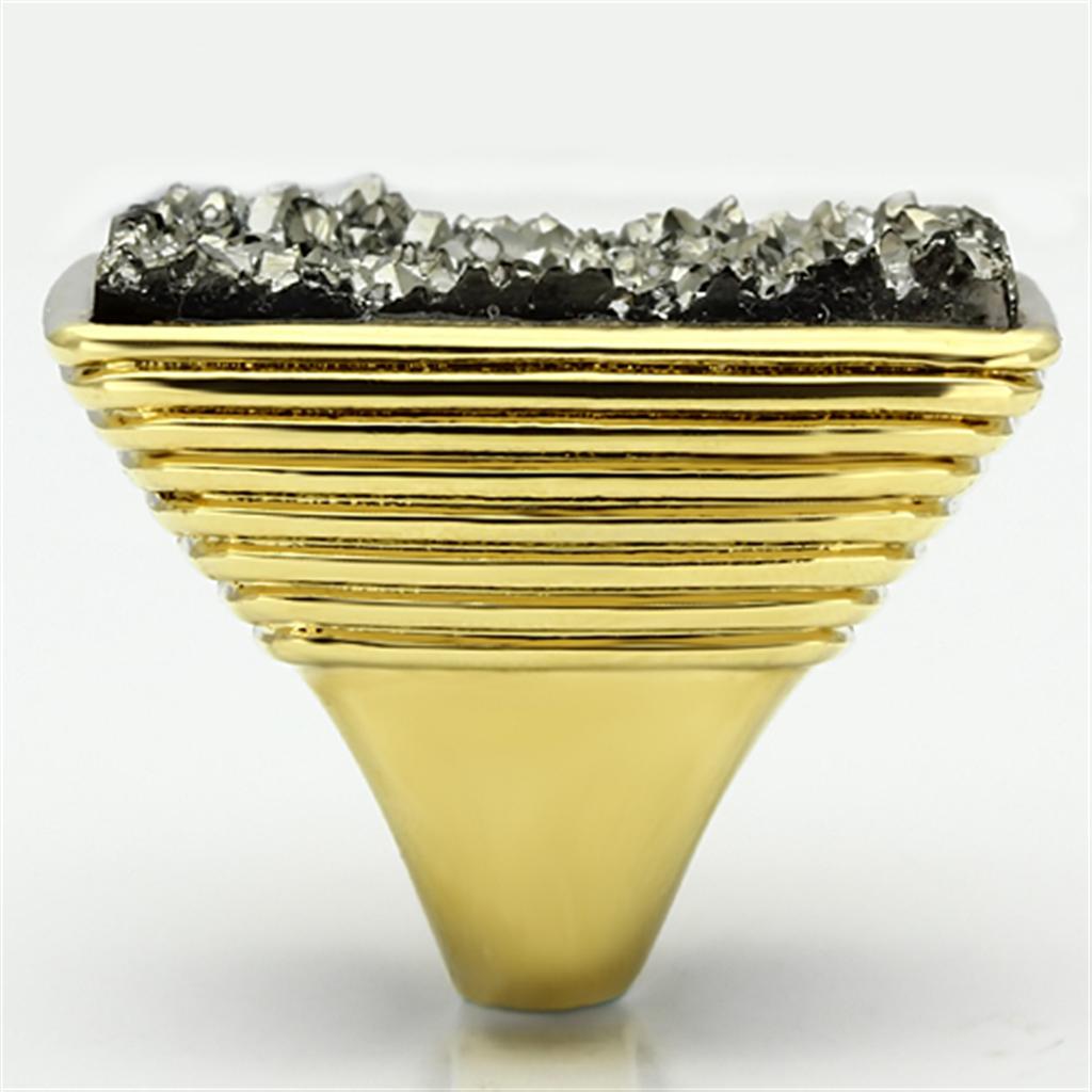 IP Gold(Ion Plating) Brass Ring with Synthetic Synthetic Stone in Jet