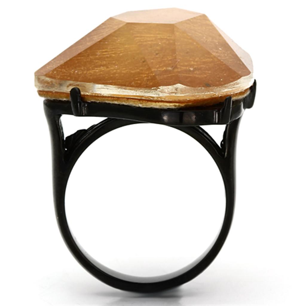 IP Black(Ion Plating) Stainless Steel Ring with Synthetic Synthetic Stone in Orange