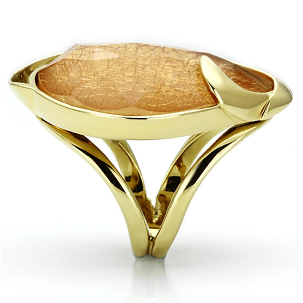 IP Gold(Ion Plating) Stainless Steel Ring with Synthetic Synthetic Stone in Orange