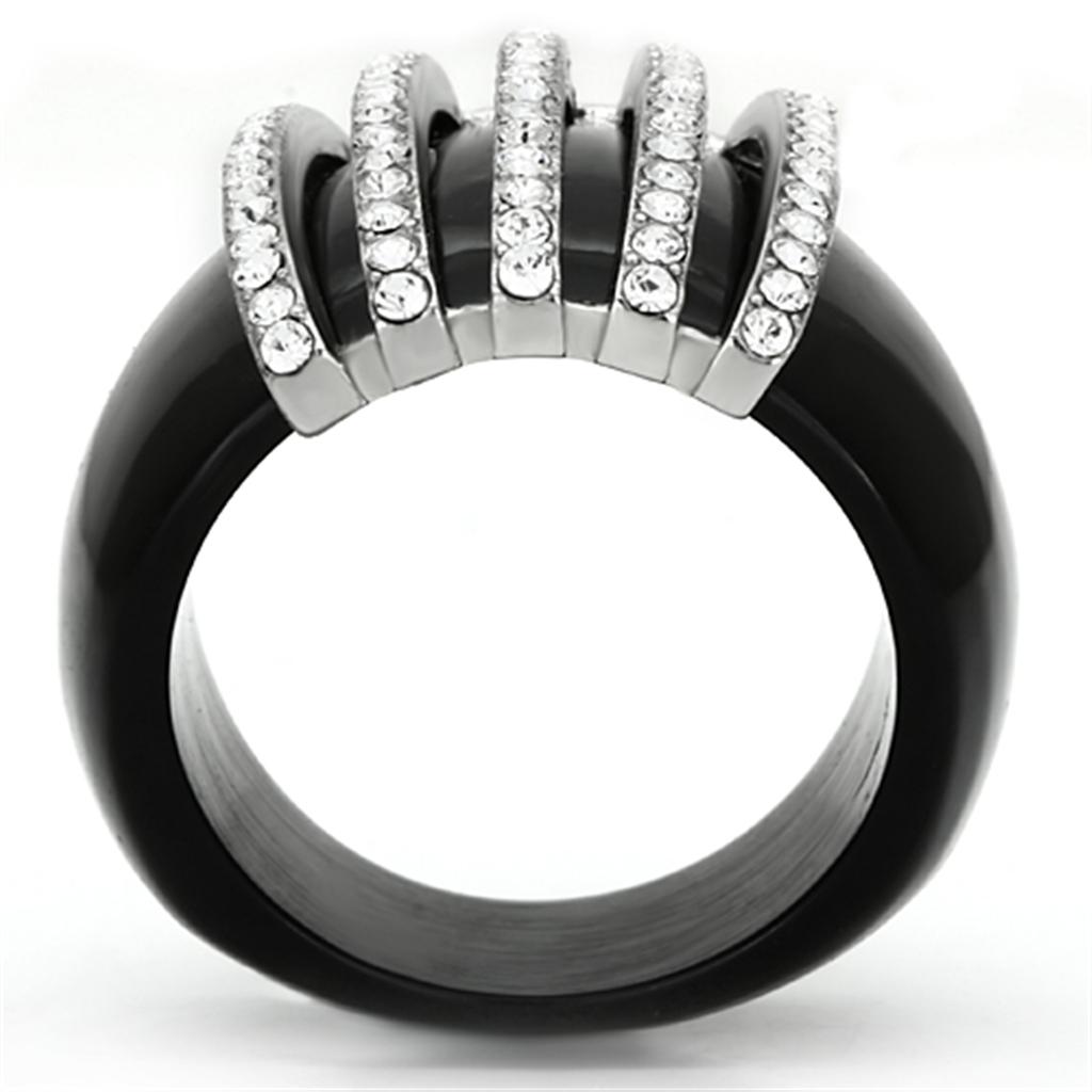 High polished (no plating) Stainless Steel Ring with Top Grade Crystal  in Clear