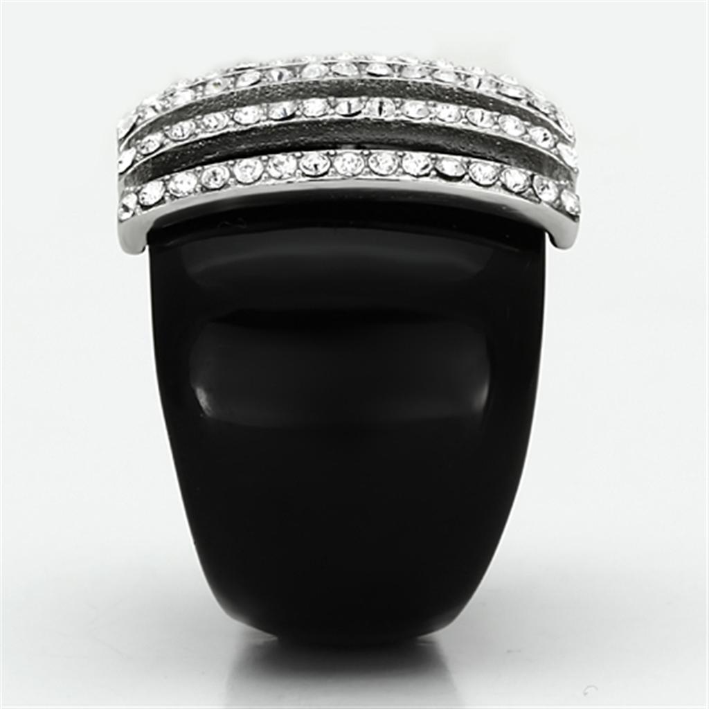 High polished (no plating) Stainless Steel Ring with Top Grade Crystal  in Clear