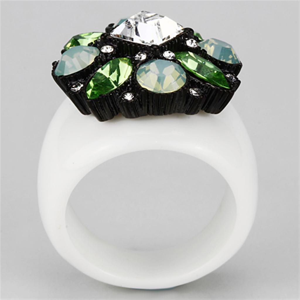 IP Black(Ion Plating) Brass Ring with Top Grade Crystal  in Clear