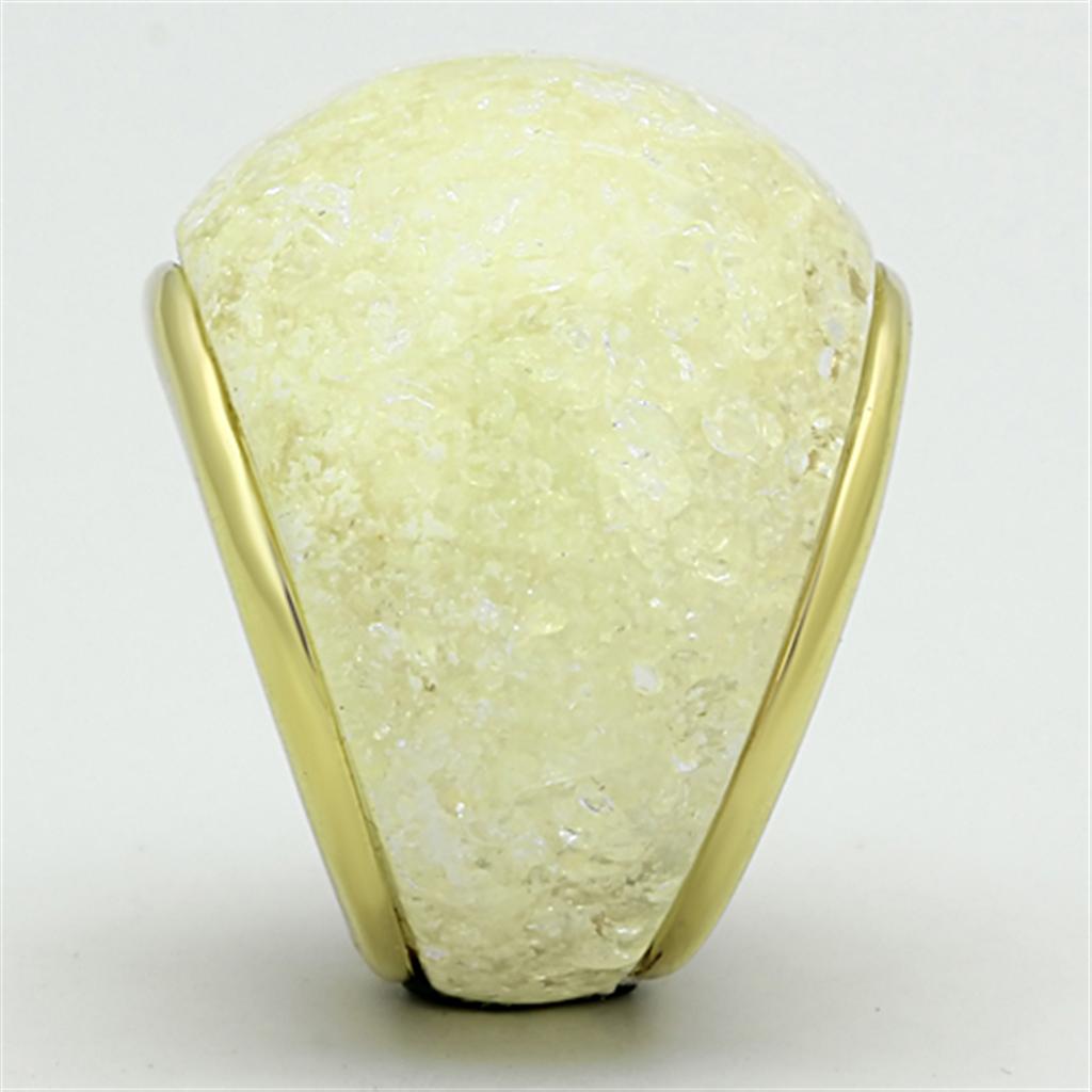 IP Gold(Ion Plating) Stainless Steel Ring with Synthetic Synthetic Stone in Citrine Yellow
