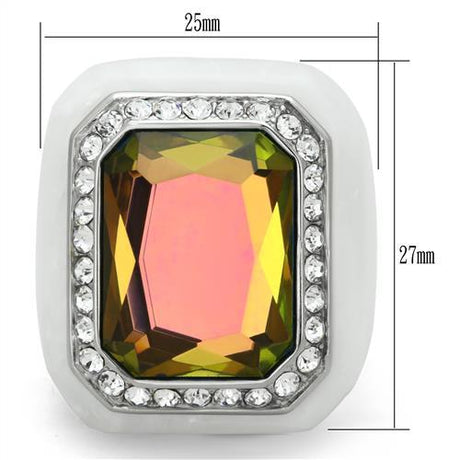 High polished (no plating) Stainless Steel Ring with Synthetic Synthetic Stone in Aquamarine AB