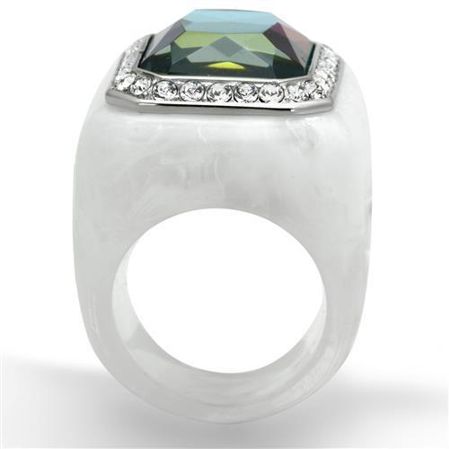 High polished (no plating) Stainless Steel Ring with Synthetic Synthetic Stone in Aquamarine AB