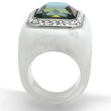 High polished (no plating) Stainless Steel Ring with Synthetic Synthetic Stone in Aquamarine AB