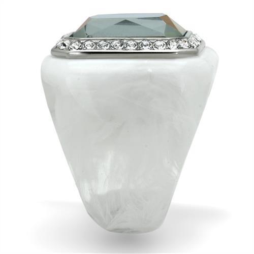 High polished (no plating) Stainless Steel Ring with Synthetic Synthetic Stone in Aquamarine AB