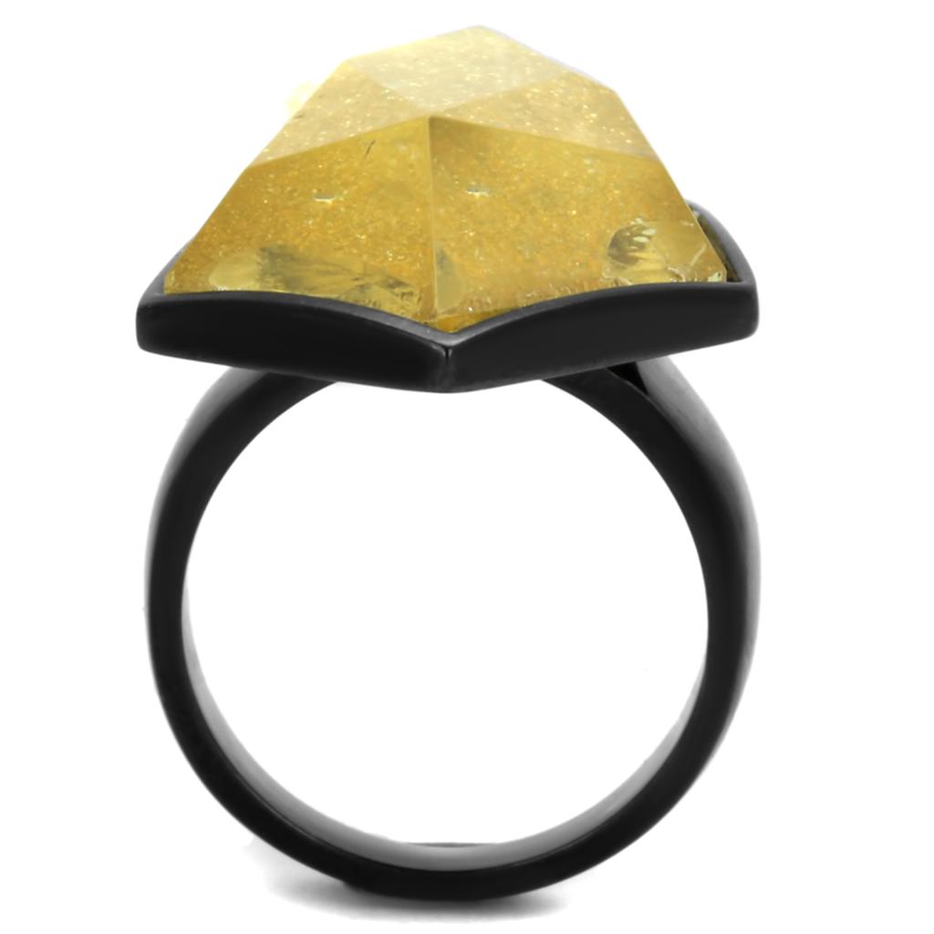 IP Black(Ion Plating) Stainless Steel Ring with Synthetic Synthetic Stone in Citrine Yellow