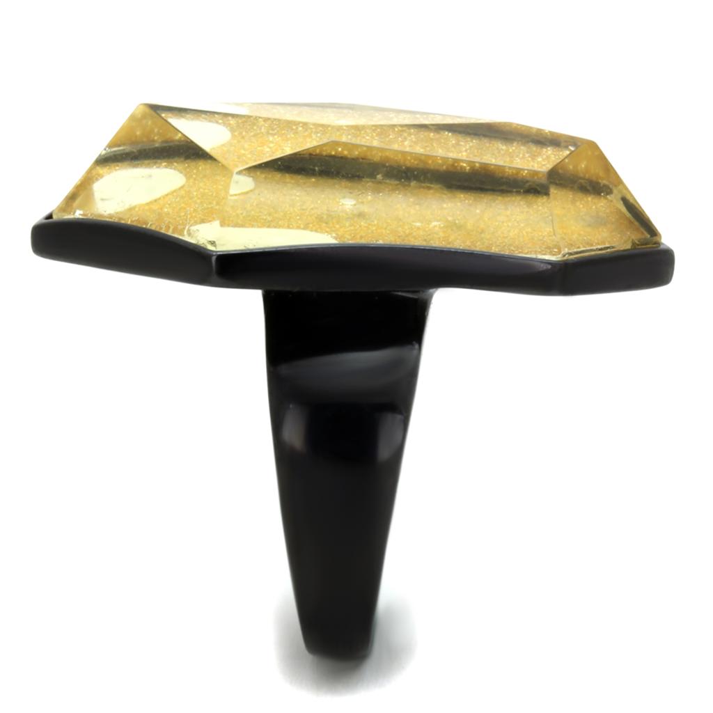 IP Black(Ion Plating) Stainless Steel Ring with Synthetic Synthetic Stone in Citrine Yellow
