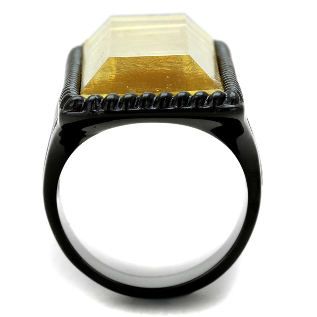 IP Black(Ion Plating) Stainless Steel Ring with Synthetic Synthetic Stone in Citrine Yellow