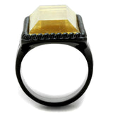 IP Black(Ion Plating) Stainless Steel Ring with Synthetic Synthetic Stone in Citrine Yellow