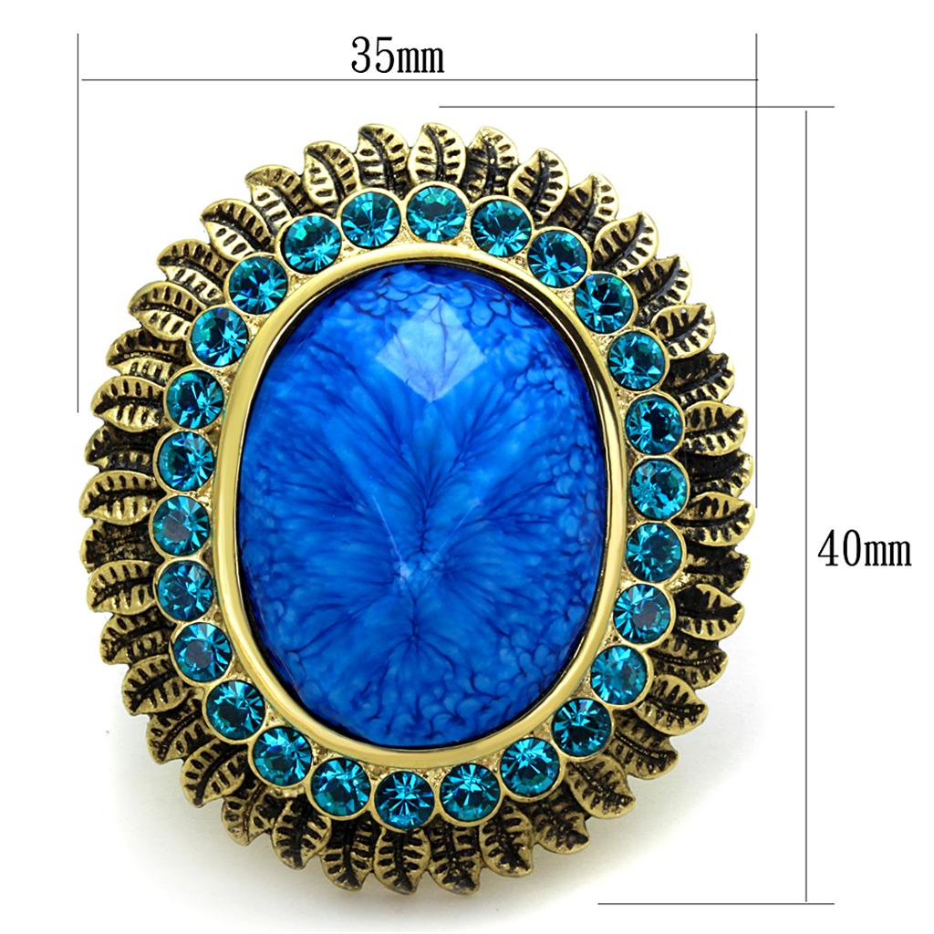 IP Gold(Ion Plating) Stainless Steel Ring with Synthetic Synthetic Stone in Sea Blue
