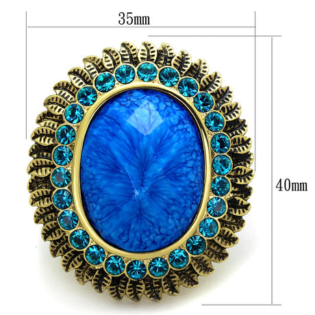 IP Gold(Ion Plating) Stainless Steel Ring with Synthetic Synthetic Stone in Sea Blue