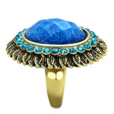 IP Gold(Ion Plating) Stainless Steel Ring with Synthetic Synthetic Stone in Sea Blue