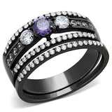 IP Black(Ion Plating) Stainless Steel Ring with AAA Grade CZ  in Amethyst