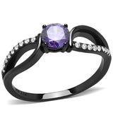 IP Black(Ion Plating) Stainless Steel Ring with AAA Grade CZ  in Amethyst