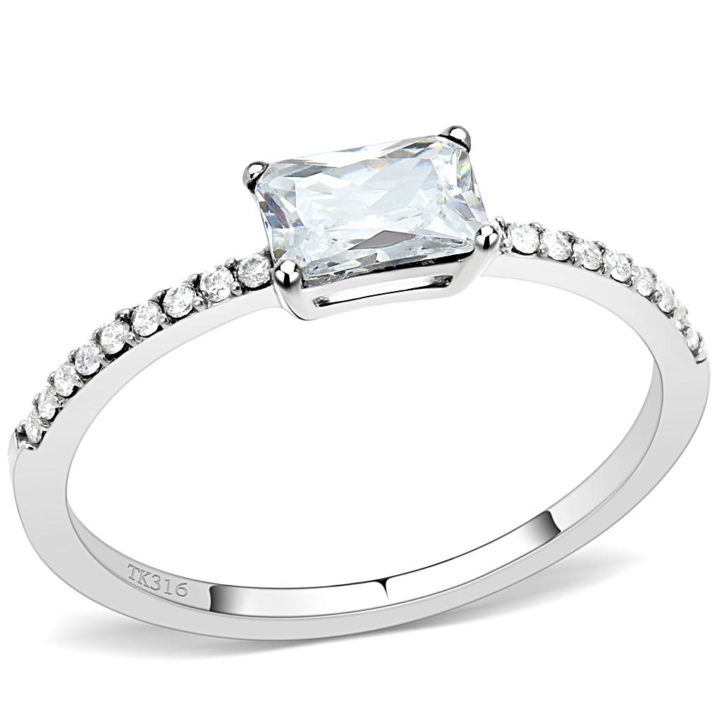 High polished (no plating) Stainless Steel Ring with Cubic  in Clear