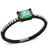 IP Black(Ion Plating) Stainless Steel Ring with AAA Grade CZ  in Emerald