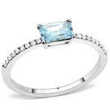 High polished (no plating) Stainless Steel Ring with AAA Grade CZ  in Sea Blue